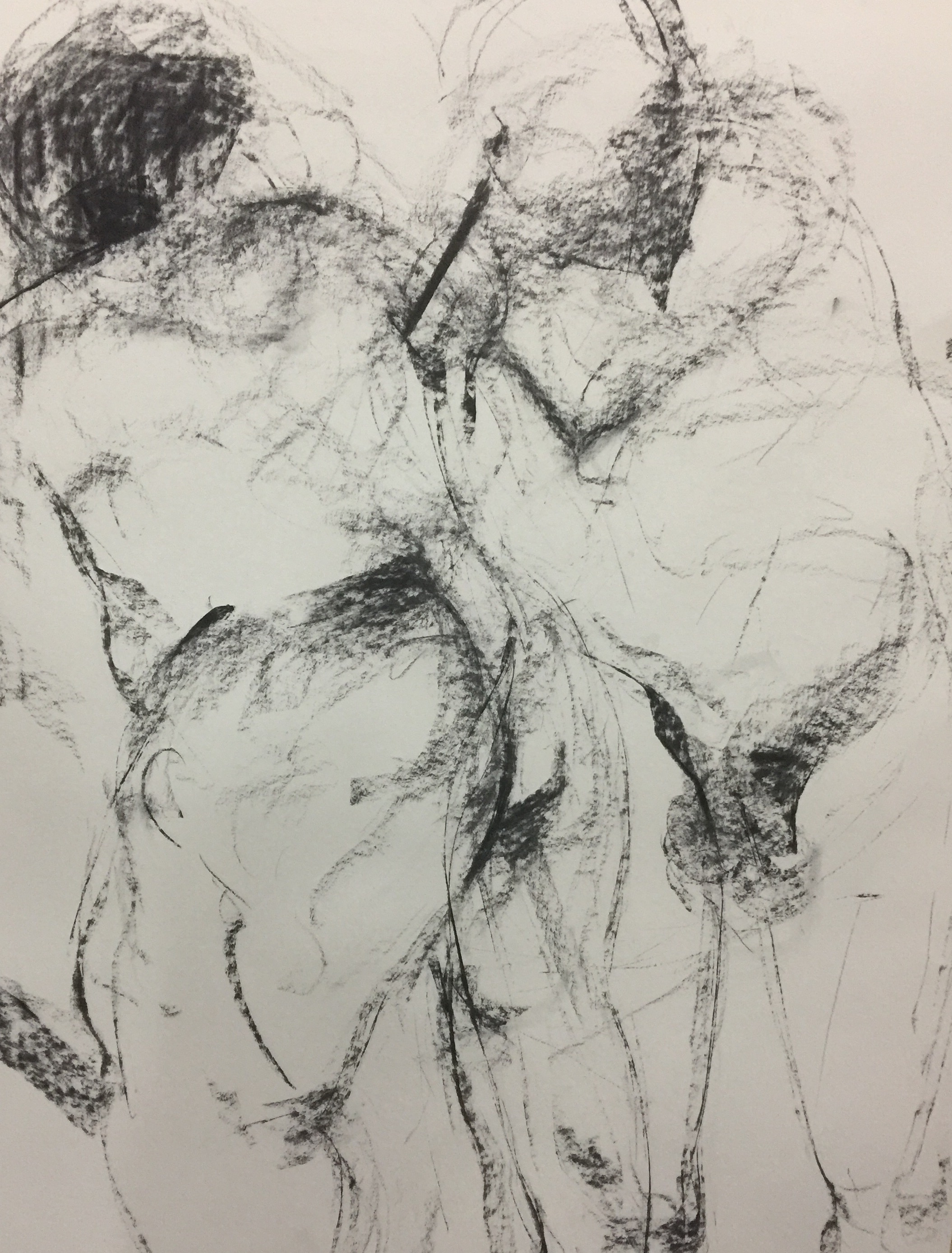 Loose charcoal lines describing overlapping bodies